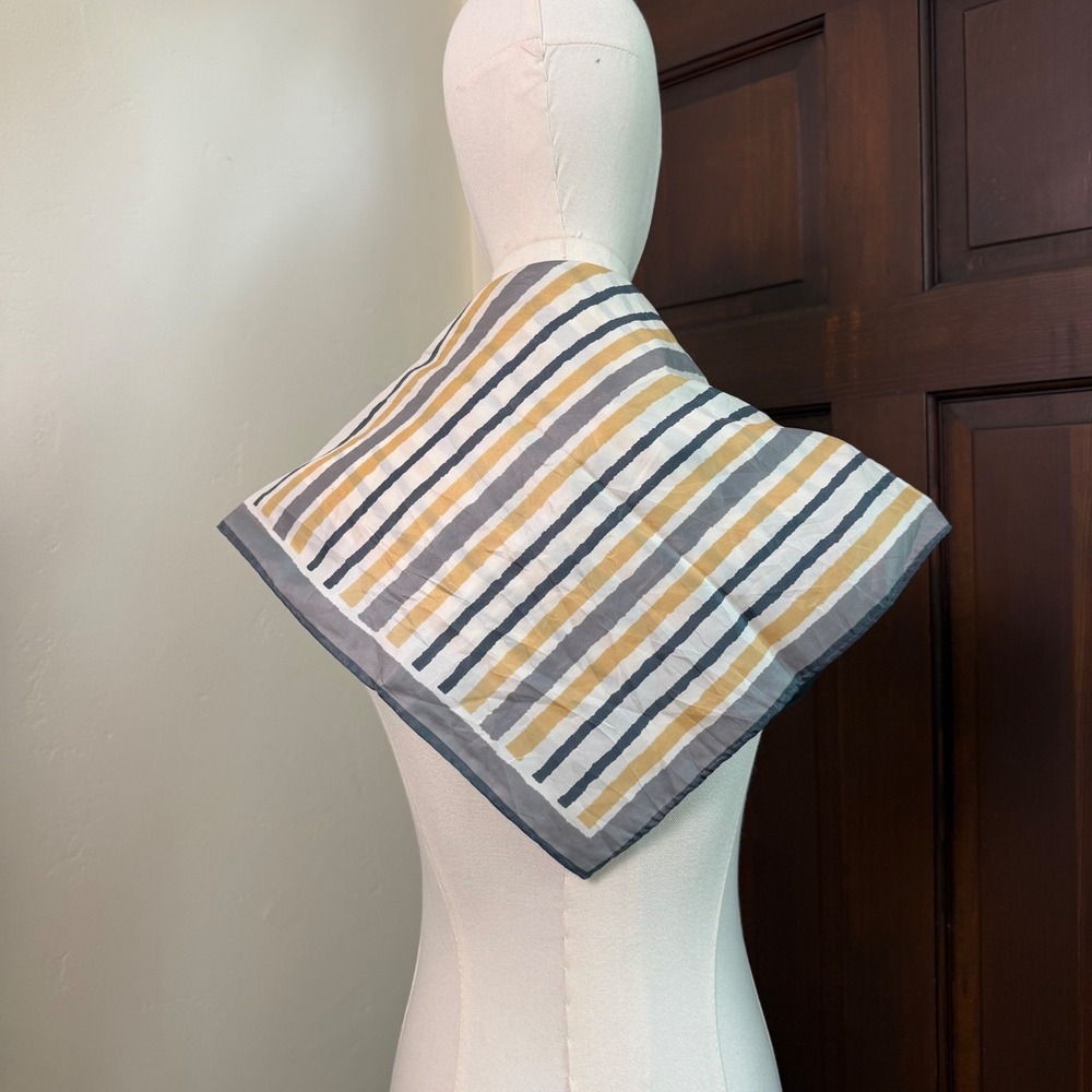 Vera Neumann Striped Silk Scarf Square Vintage | Yellow White Gray | 26" x 26"